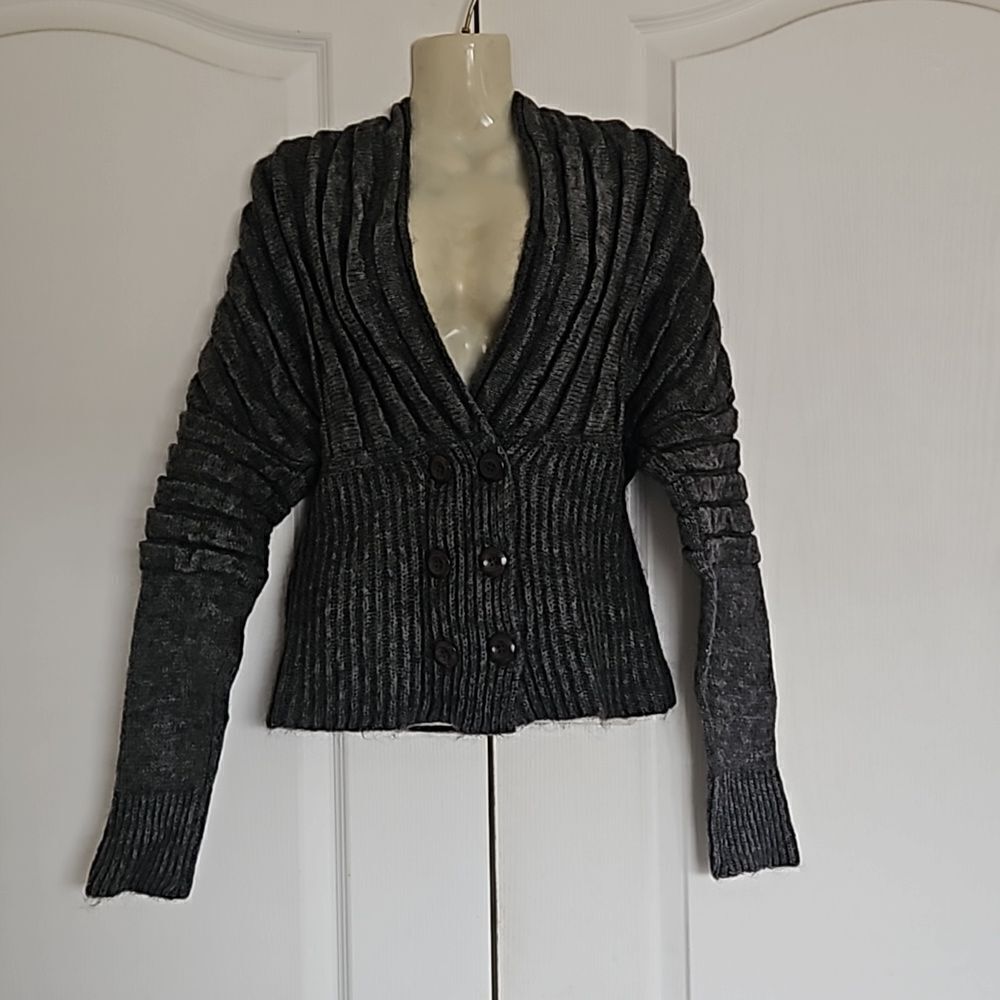 Wal G Women's Knitted Long Sleeves Button-Down Sweater Gray Small